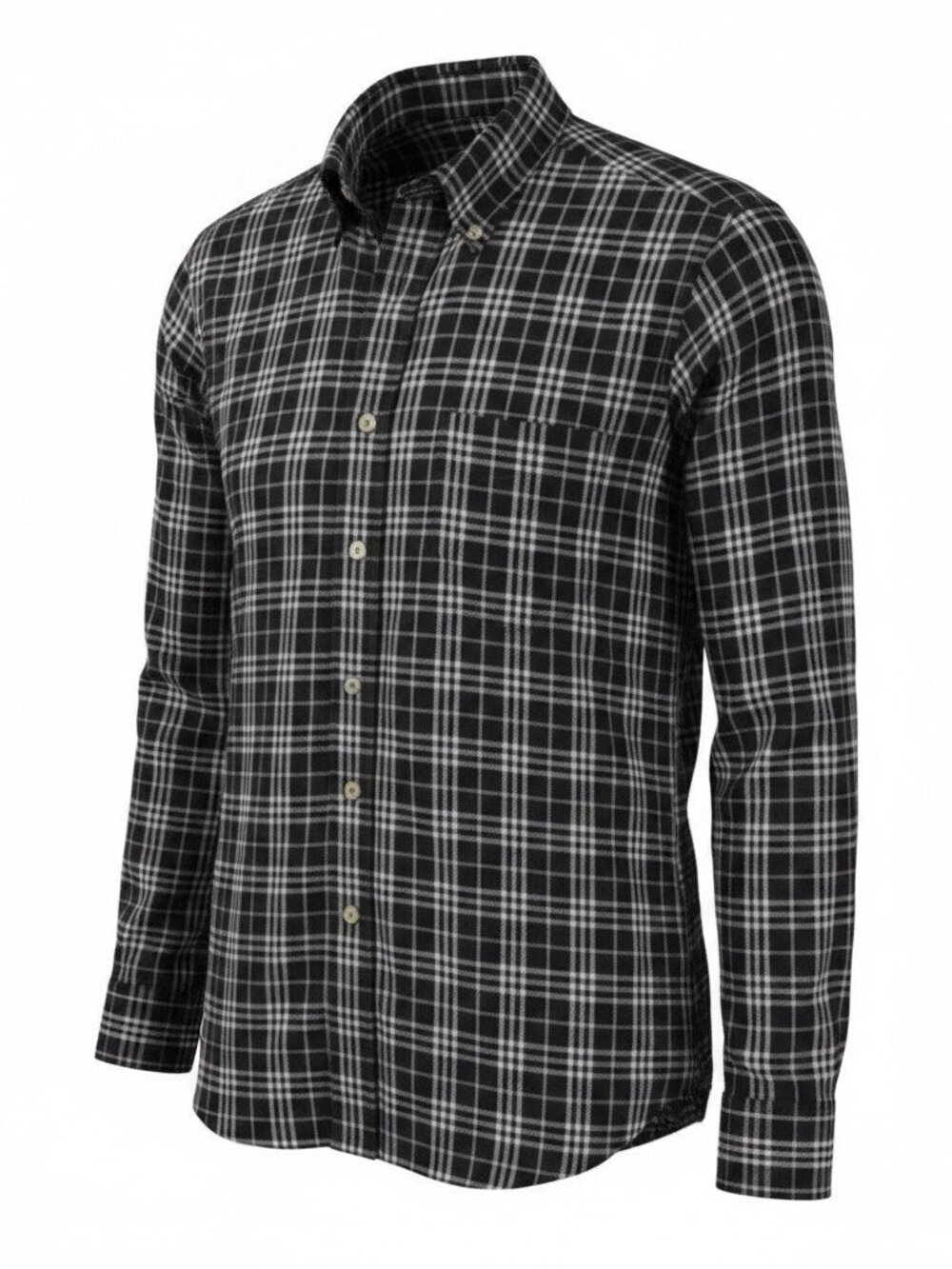 Burberry London Men’s Long Sleeve Shirt Black & White Nova Check Plaid – Size M